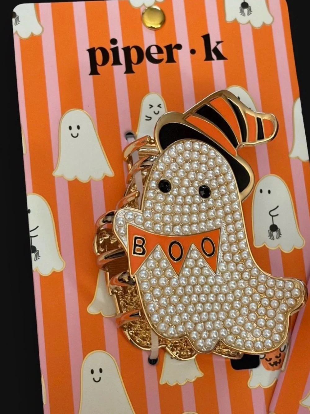 Piper K Halloween Cat and Ghost Hair Claw Set - Black Cat & White Pearl Ghost